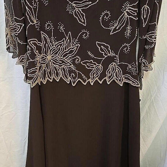 J Kara Beaded Formal Dress women’s‎ Boho Romantic Chocolate 12 Popover Gown NWT - Picture 3 of 16